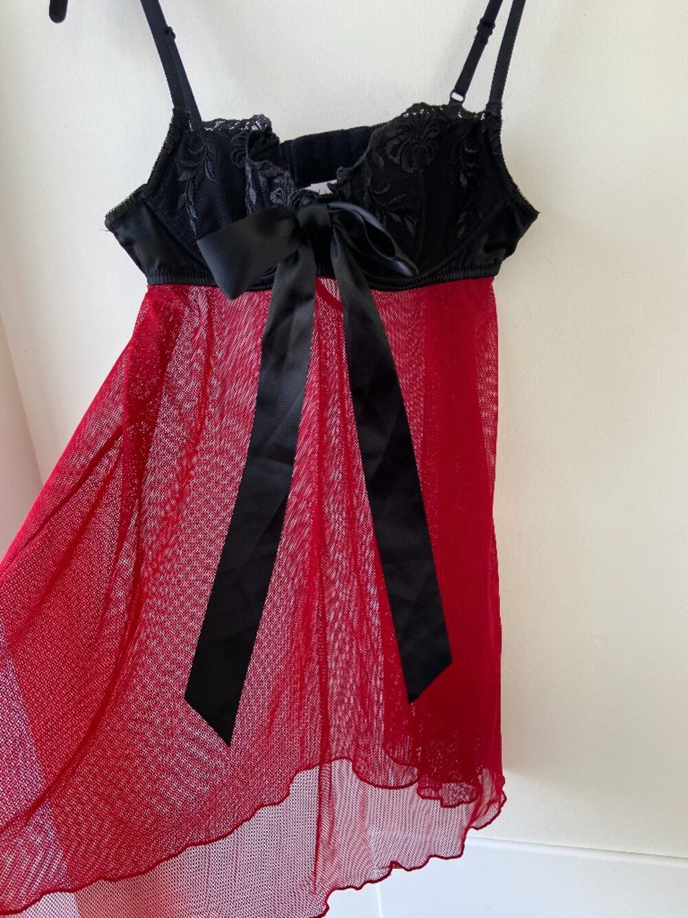 Vintage La Senza Red Mesh Babydoll with Bow Small